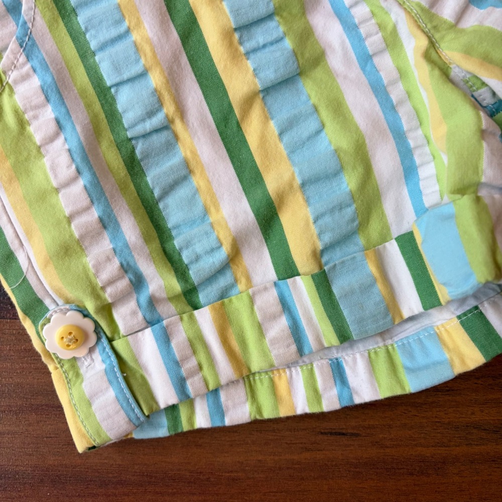 Gymboree Girls Multi Color Striped Shorts Flower Button Green Blue Yellow Size 7 - Picture 2 of 6